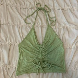 Green Halter Tie Crop Top